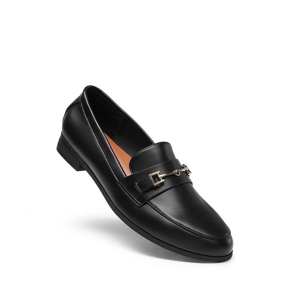 Chic Metallic Detail Loafers - BLACK PU - 3